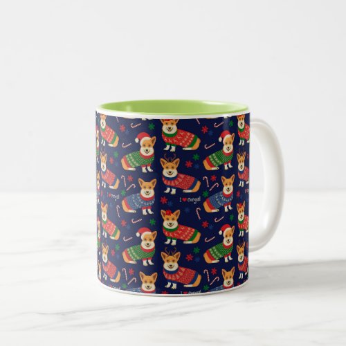 I Love Corgis Christmas Sweater Two_Tone Coffee Mug