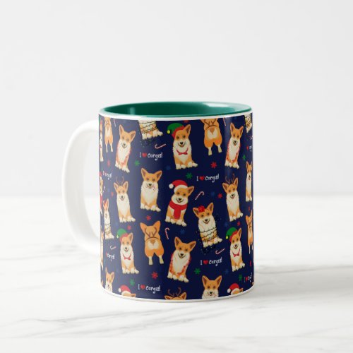 I Love Corgis Christmas Two_Tone Coffee Mug