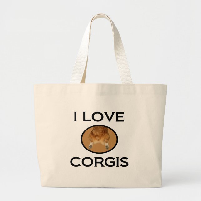 I Love Corgis Corgi Butt Large Tote Bag (Front)