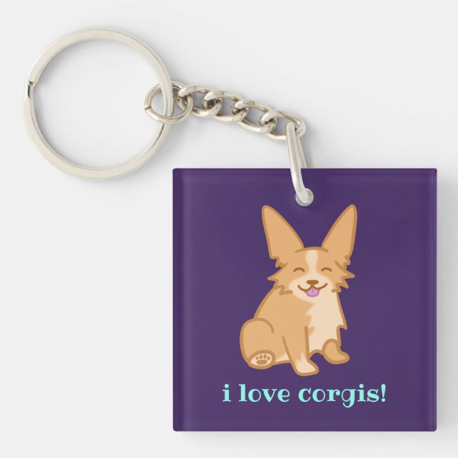 "I Love Corgis" Corgi Keychain (Front)