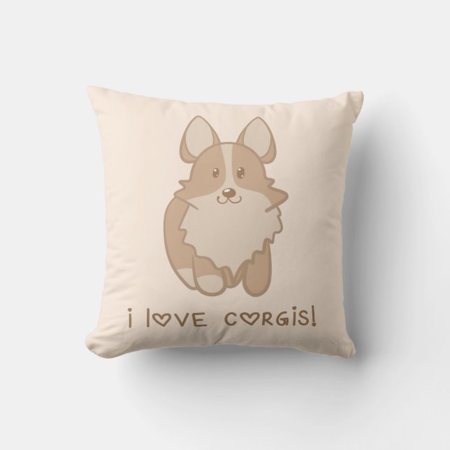 I Love Corgis Throw Pillow (Front)