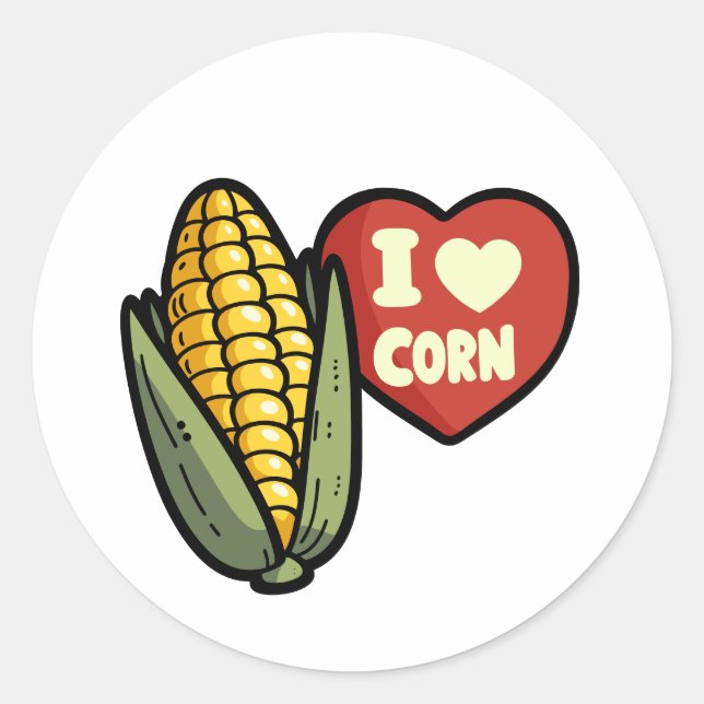 I Love Corn Classic Round Sticker (Front)