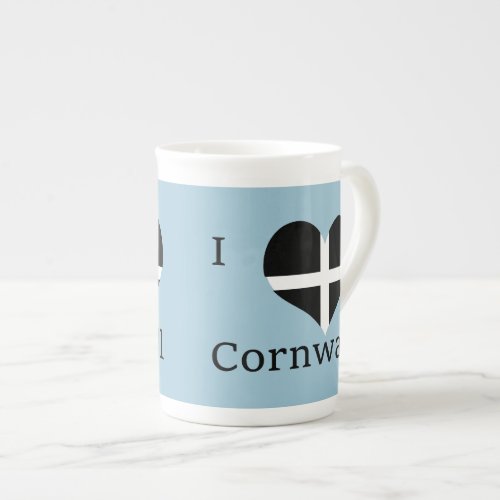 I Love Cornwall Kernow St Piran Flag Heart Design Bone China Mug
