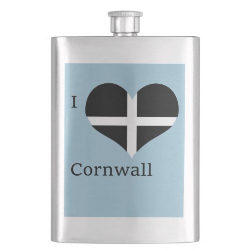 I Love Cornwall Kernow St Piran Flag Heart Design Flask