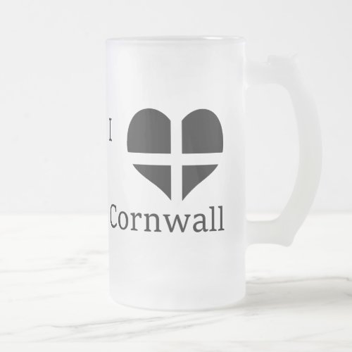 I Love Cornwall Kernow St Piran Flag Heart Design Frosted Glass Beer Mug
