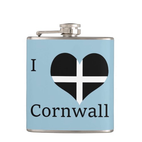 I Love Cornwall Kernow St Piran Flag Heart Design Hip Flask