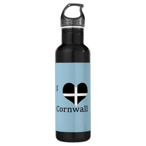 I Love Cornwall Kernow St Piran Flag Heart Design Stainless Steel Water Bottle