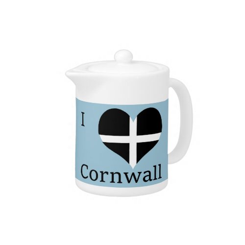 I Love Cornwall Kernow St Piran Flag Heart Design Teapot