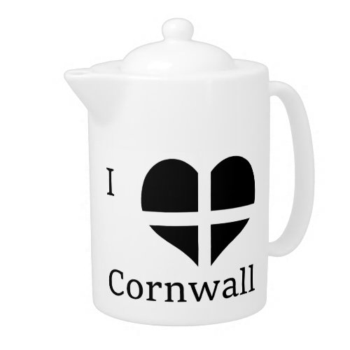I Love Cornwall Kernow St Piran Flag Heart Design Teapot