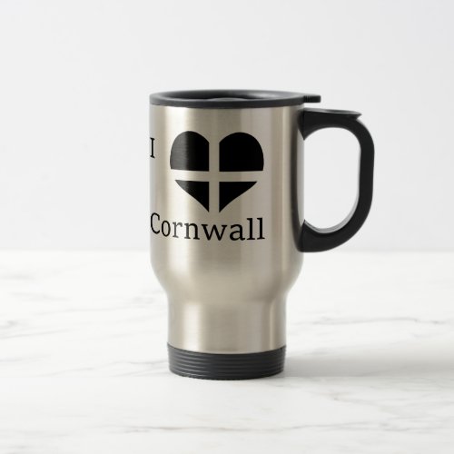 I Love Cornwall Kernow St Piran Flag Heart Design Travel Mug