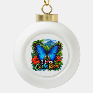 I Love Costa Rica Blue Morpho Butterfly Ceramic Ball Christmas Ornament
