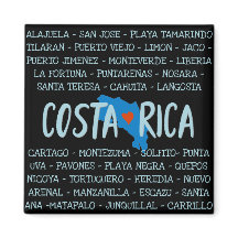 I Love Costa Rica Map Names of Cities Souvenir