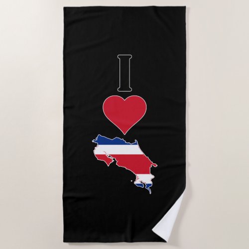 I Love Costa Rica Vertical Heart Country Flag Map Beach Towel