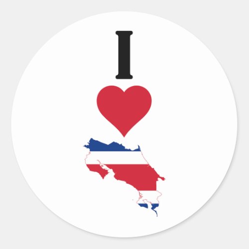 I Love Costa Rica Vertical Heart Country Flag Map Classic Round Sticker