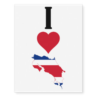 I Love Costa Rica Vertical Heart Country Flag Map Temporary Tattoos