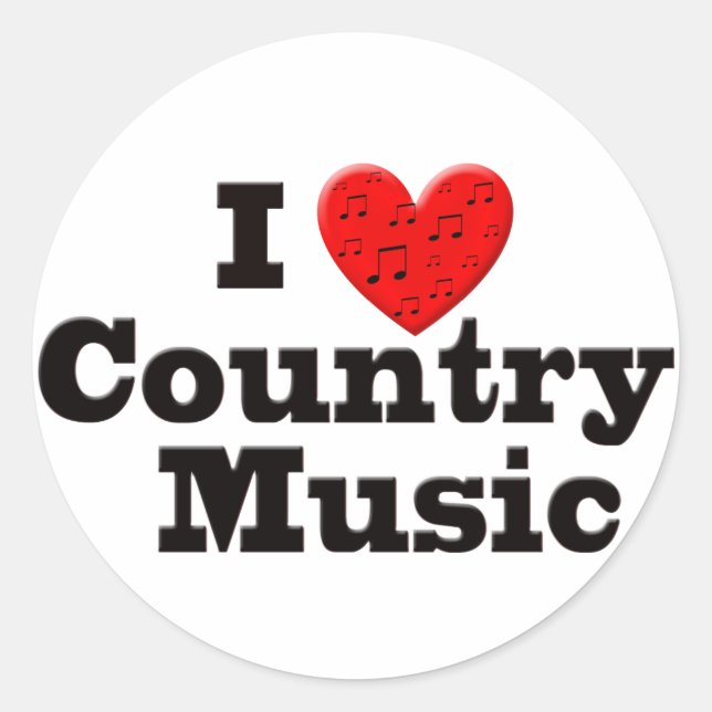 I Love Country Music Classic Round Sticker (Front)