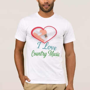 I Love Country Music – Heart and Guitar Design T-Shirt