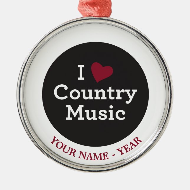 I Love Country Music Metal Ornament (Front)