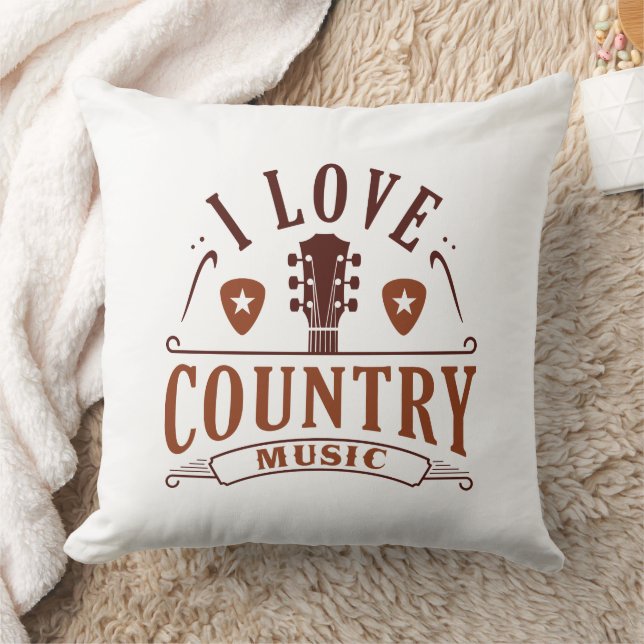 I Love Country Music Throw Pillow (Blanket)