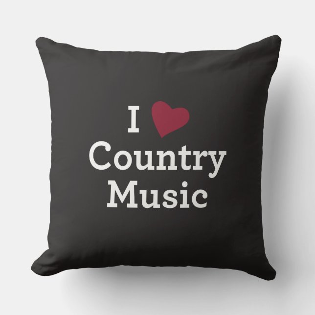 I Love Country Music Throw Pillow (Front)