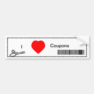 I Love Coupons - Red Heart and Bar Code Bumper Sticker
