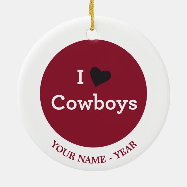 I Love Cowboys Ceramic Ornament (Back)
