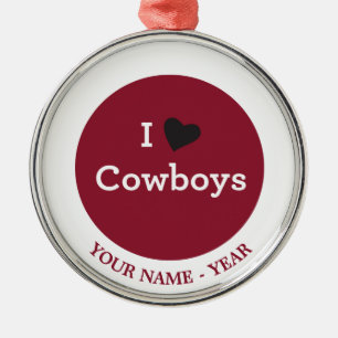 I Love Cowboys Metal Ornament