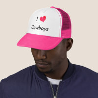 I Love Cowboys Trucker Hat, Adult Unisex, Size: Large, White and Hot Pink