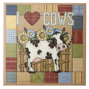I Love Cows Country Patchwork Ceramic Tile