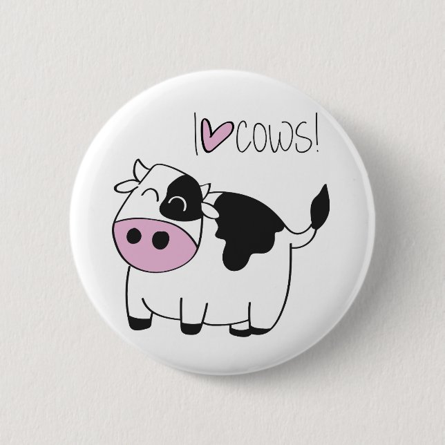 I Love Cows - cute funny cartoon cow Button (Front)