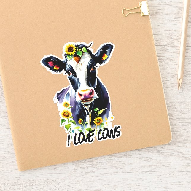 I Love Cows Holstein Cow in Sunflowers Sticker (Notebook)