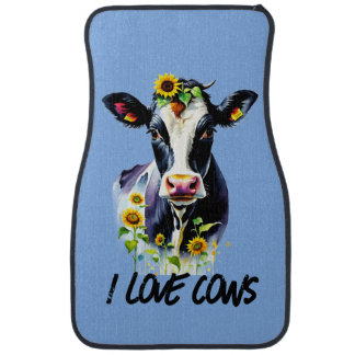 I Love Cows Holstein Cow Sunflowers Car Floor Mat