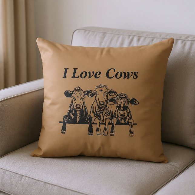 I Love Cows Throw Pillow (Creator Uploaded)
