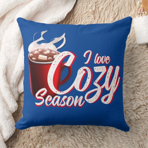 I Love Cozy Season Blue Throw Pillow