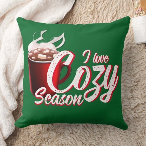 I Love Cozy Season Green Throw Pillow