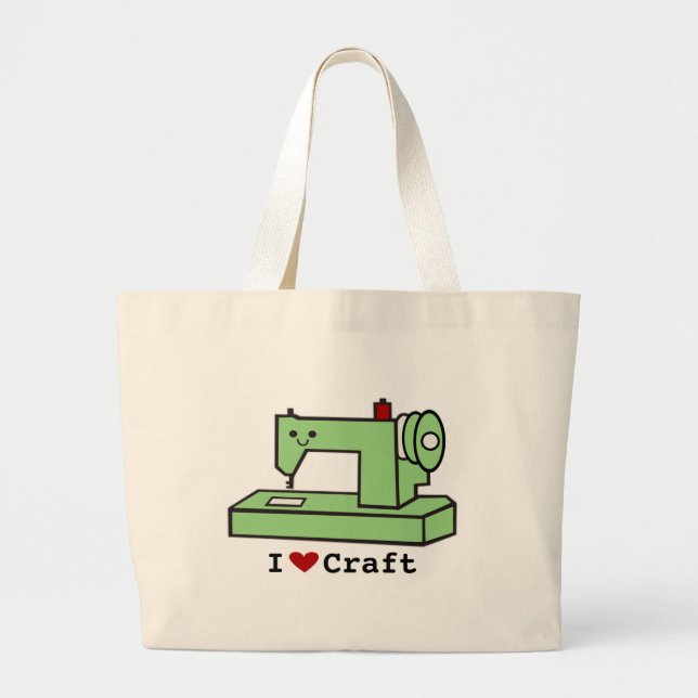 I Love Craft- Kawaii Sewing Machine Large Tote Bag (Front)