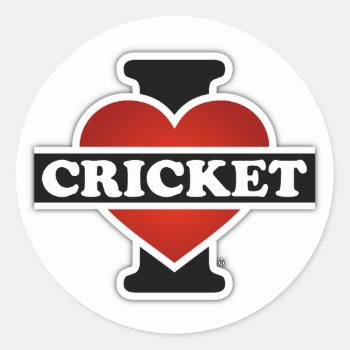 I Love Cricket Classic Round Sticker by TheArtOfPamela at Zazzle