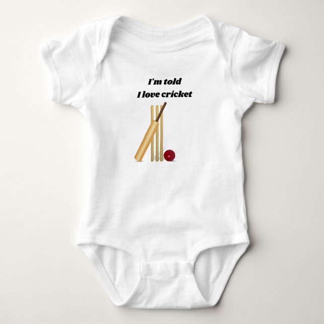 I Love Cricket With Wickets Design Baby Bodysuit (Front)
