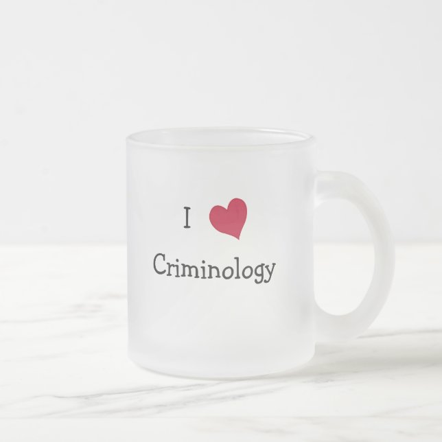 I Love Criminology Frosted Glass Coffee Mug (Right)