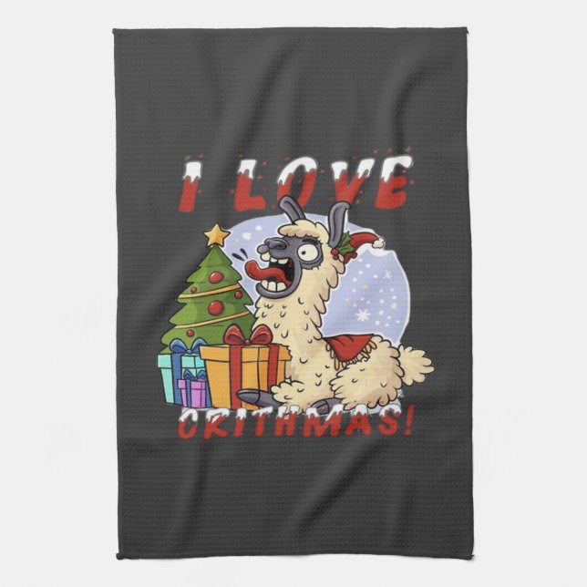 I LOVE CRITHMAS Llama  Kitchen Towel (Vertical)