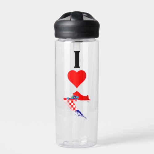 I Love Croatia I Heart Croatian National Flag Map Water Bottle