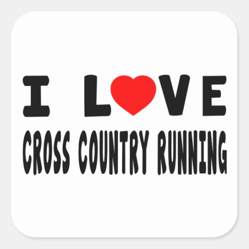 I Love Cross Country Running Square Sticker