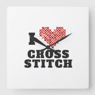 I Love Cross Stitch Square Wall Clock