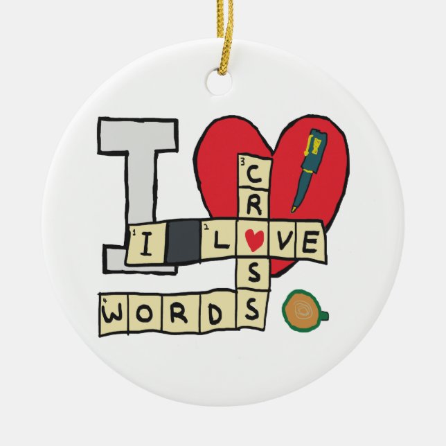I Love Crossword Puzzles Ceramic Ornament (Front)