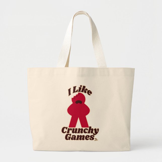I Love Crunchy Games Fun Meeple Art Large Tote Bag (Front)