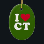 I LOVE CT CERAMIC ORNAMENT<br><div class="desc">The Funniest Ornaments, T-shirts, Hoodies, Stickers, Buttons and Novelty gifts from http://www.Shirtuosity.com.</div>