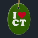 I LOVE CT CERAMIC ORNAMENT<br><div class="desc">The Funniest Ornaments,  T-shirts,  Hoodies,  Stickers,  Buttons and Novelty gifts from http://www.Shirtuosity.com.</div>