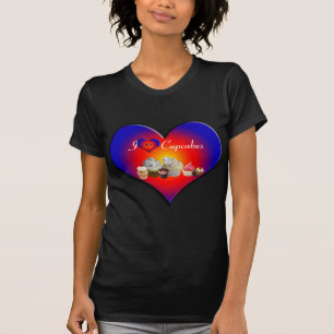 I LOVE CUPCAKES BIRTHDAY PARTY ,blue red heart T-Shirt