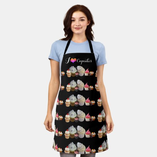 I LOVE CUPCAKES BIRTHDAY PARTY red pink black  Apron