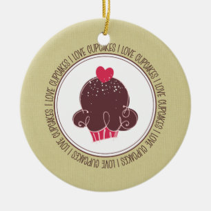 I Love Cupcakes Ceramic Christmas Ornaments